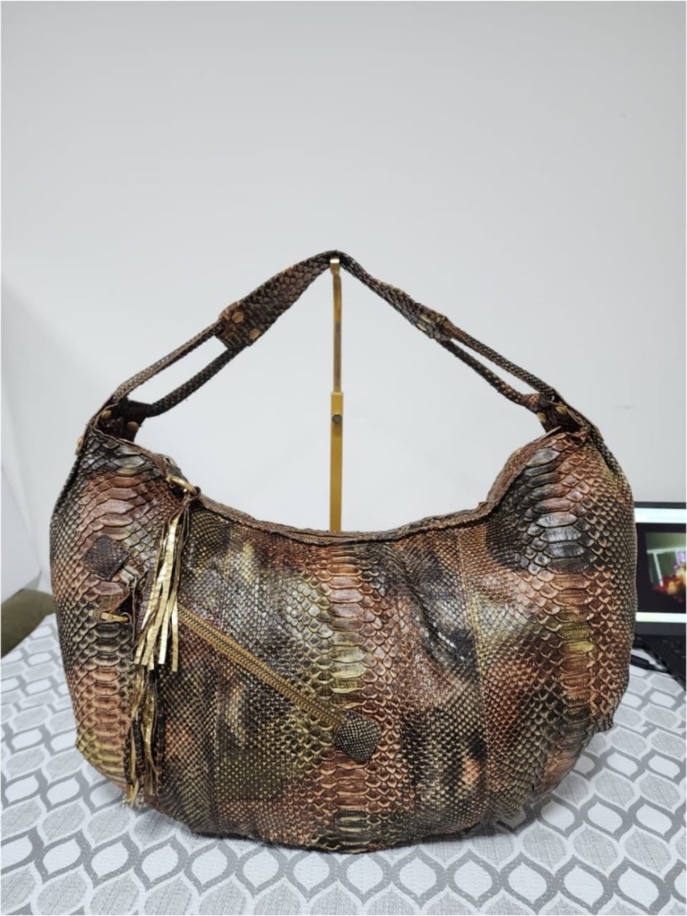 Authentic Salvatore Ferragamo Large Python Leather Hobo Bag Brown